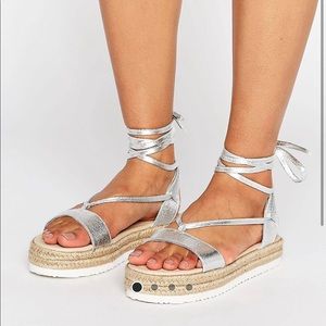 ASOS Tie Leg Espadrilles in silver